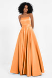 Spaghetti Straps Satin Ball Prom Gowns Long Formal Evening Party Gowns Dresses