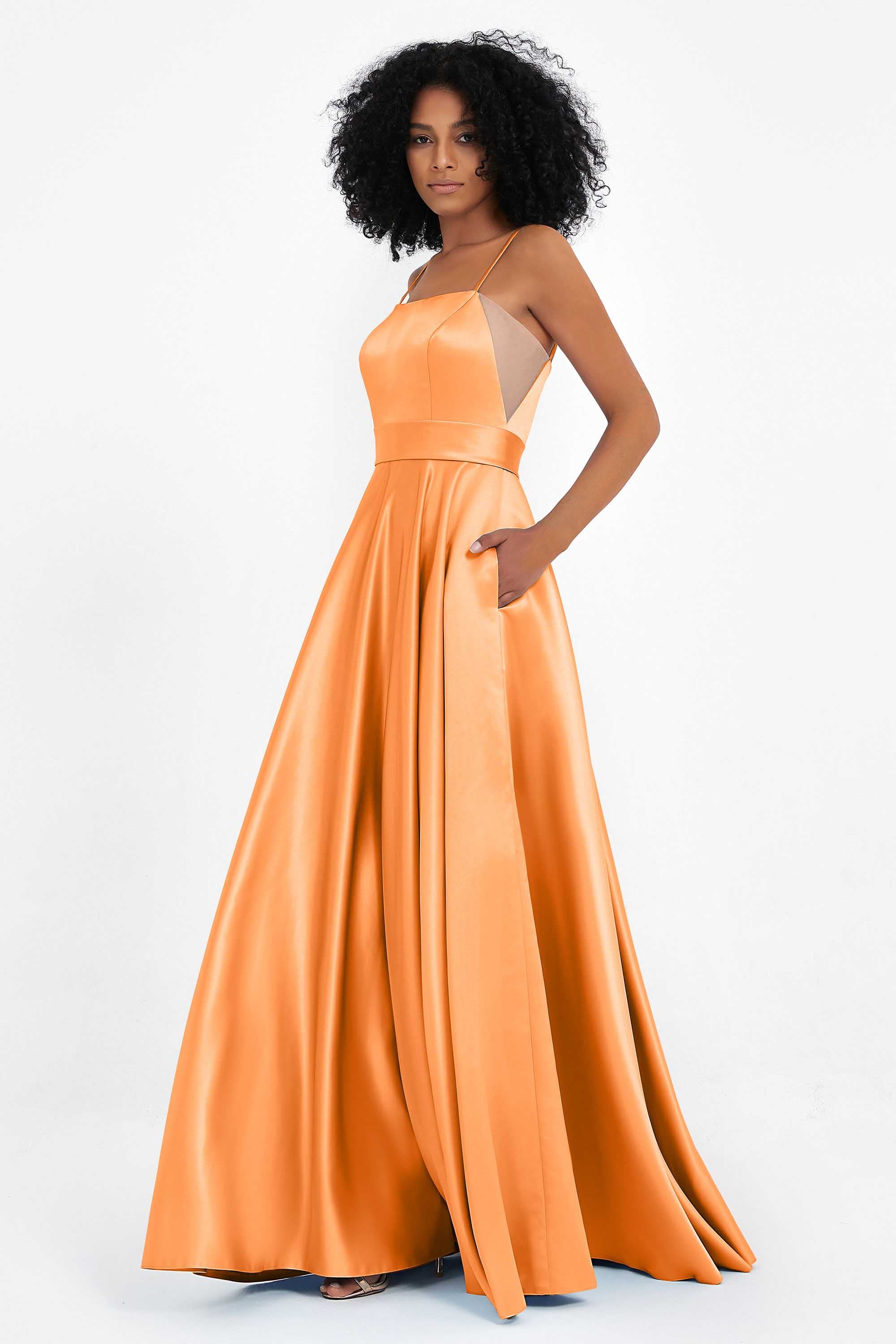Spaghetti Straps Satin Ball Prom Gowns Long Formal Evening Party Gowns Dresses