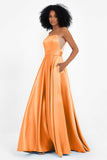 Spaghetti Straps Satin Ball Prom Gowns Long Formal Evening Party Gowns Dresses