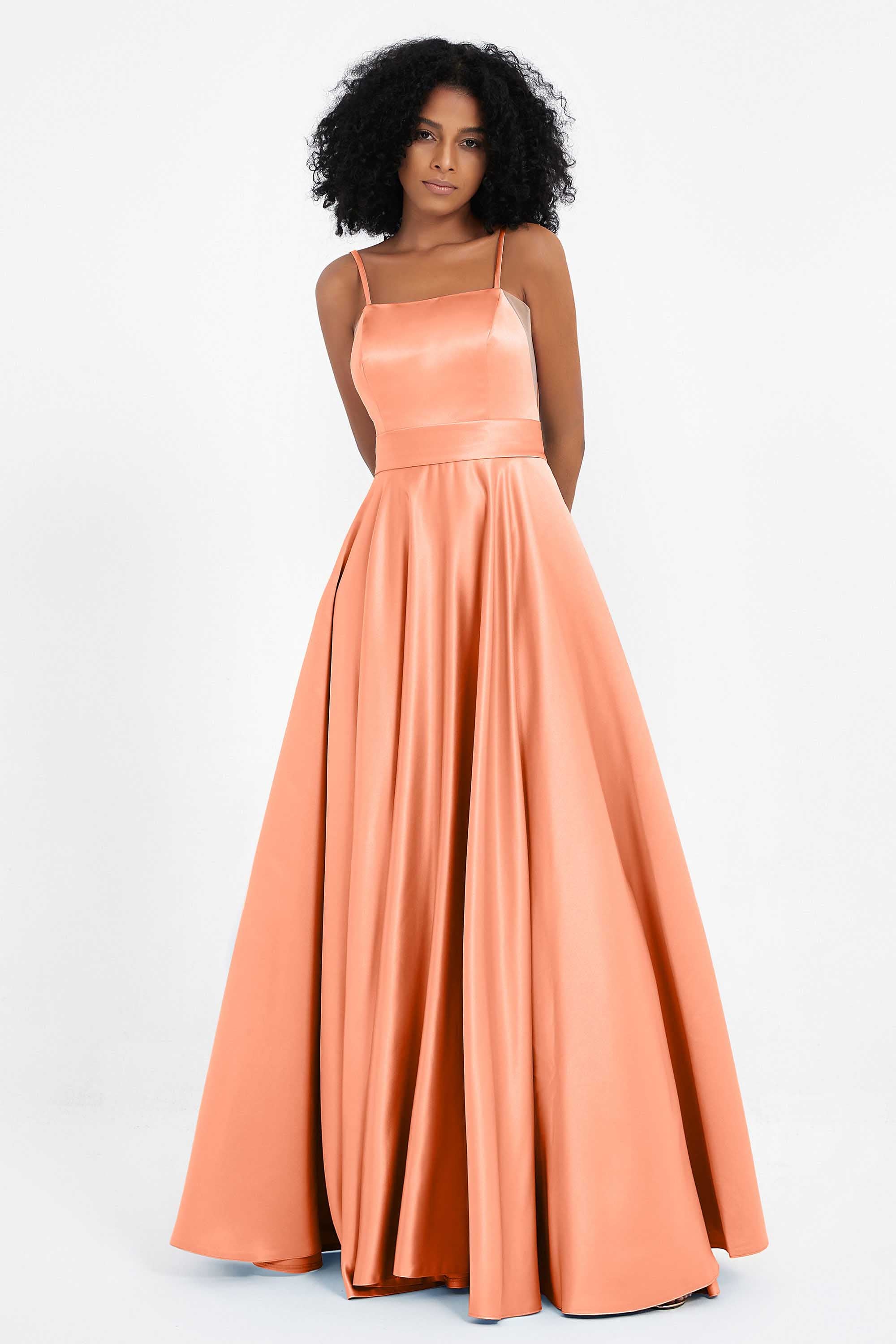 Spaghetti Straps Satin Ball Prom Gowns Long Formal Evening Party Gowns Dresses