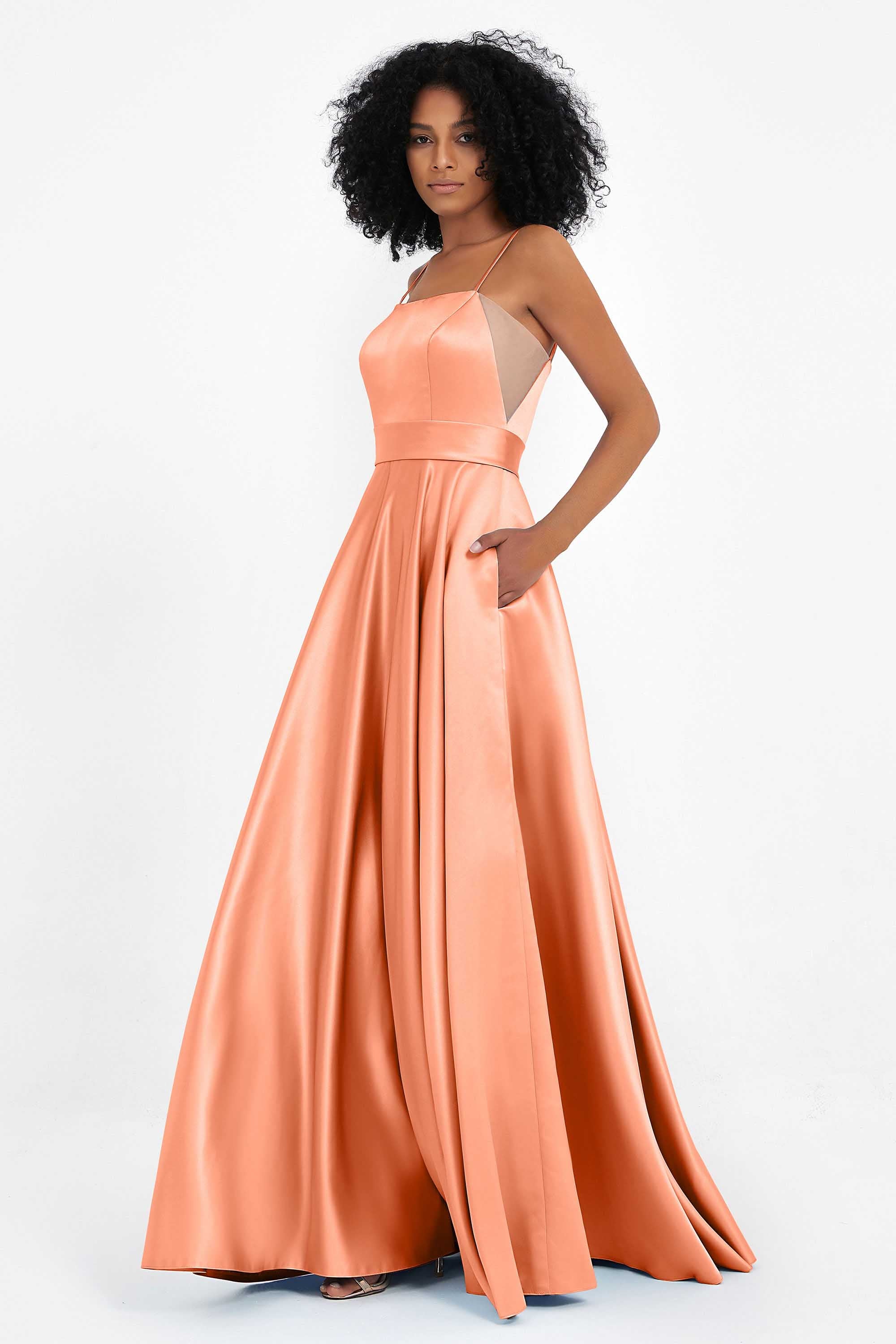 Spaghetti Straps Satin Ball Prom Gowns Long Formal Evening Party Gowns Dresses
