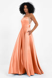 Spaghetti Straps Satin Ball Prom Gowns Long Formal Evening Party Gowns Dresses
