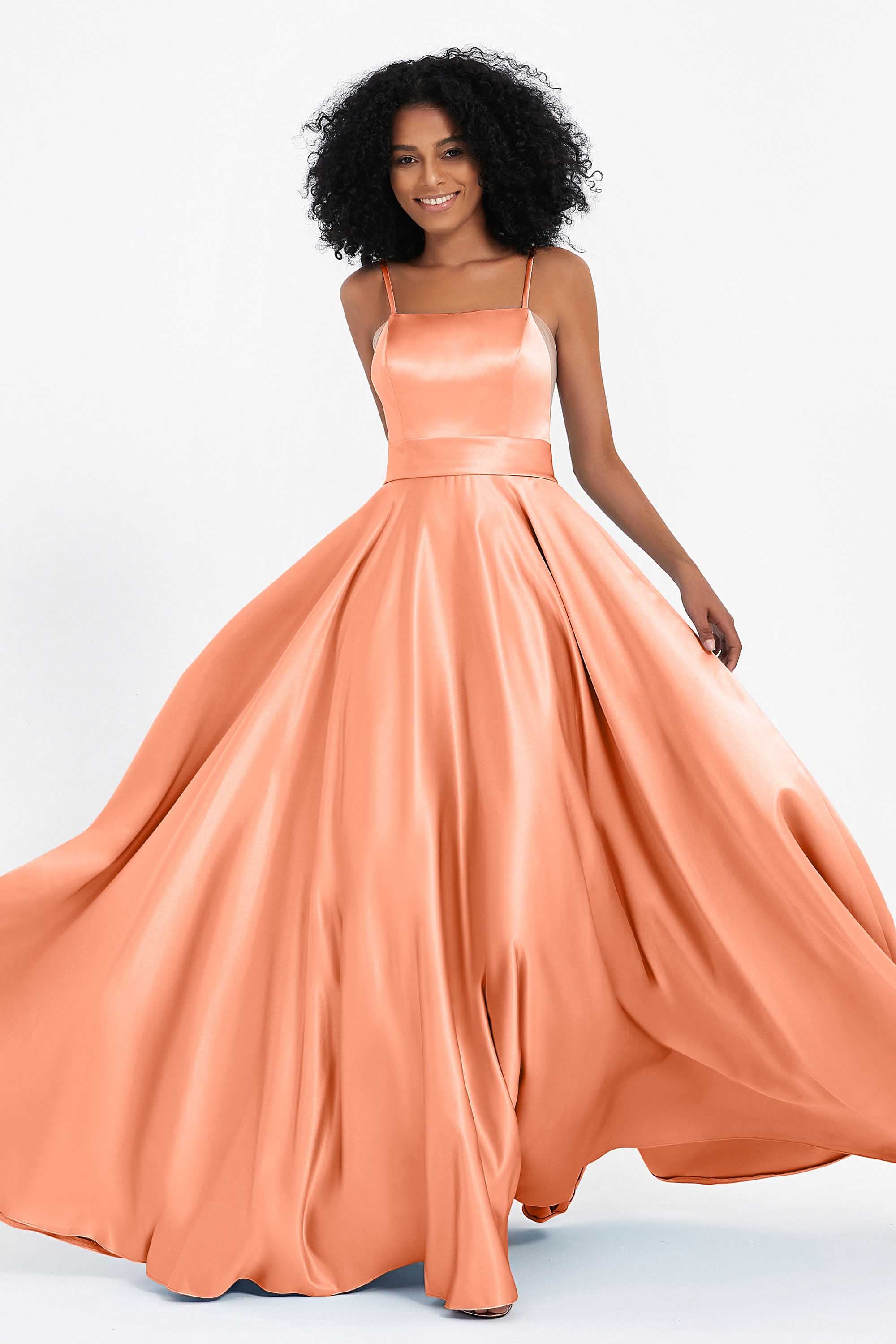 Spaghetti Straps Satin Ball Prom Gowns Long Formal Evening Party Gowns Dresses