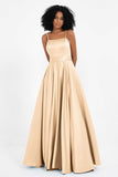 Spaghetti Straps Satin Ball Prom Gowns Long Formal Evening Party Gowns Dresses
