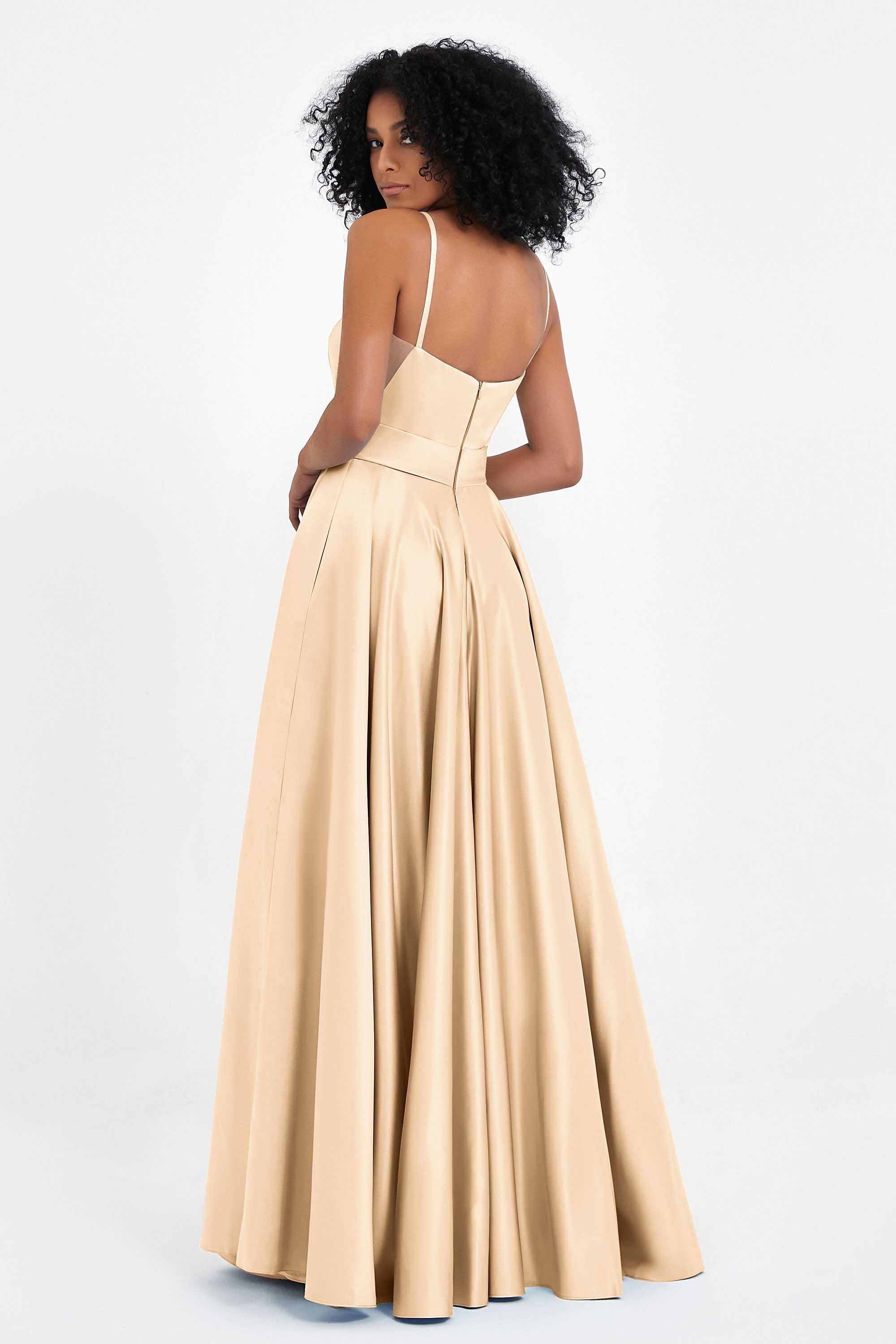 Spaghetti Straps Satin Ball Prom Gowns Long Formal Evening Party Gowns Dresses