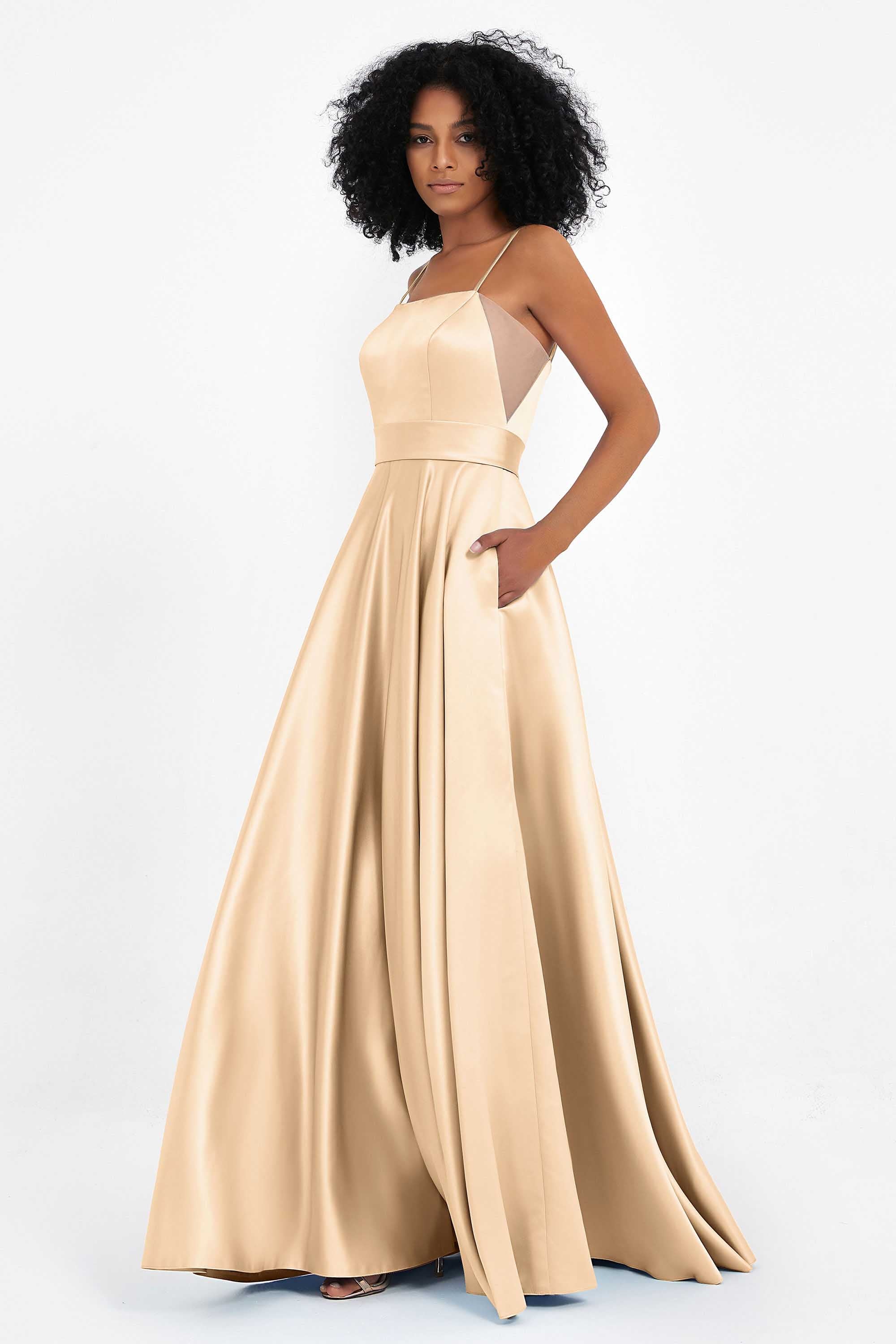 Spaghetti Straps Satin Ball Prom Gowns Long Formal Evening Party Gowns Dresses