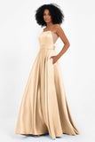 Spaghetti Straps Satin Ball Prom Gowns Long Formal Evening Party Gowns Dresses
