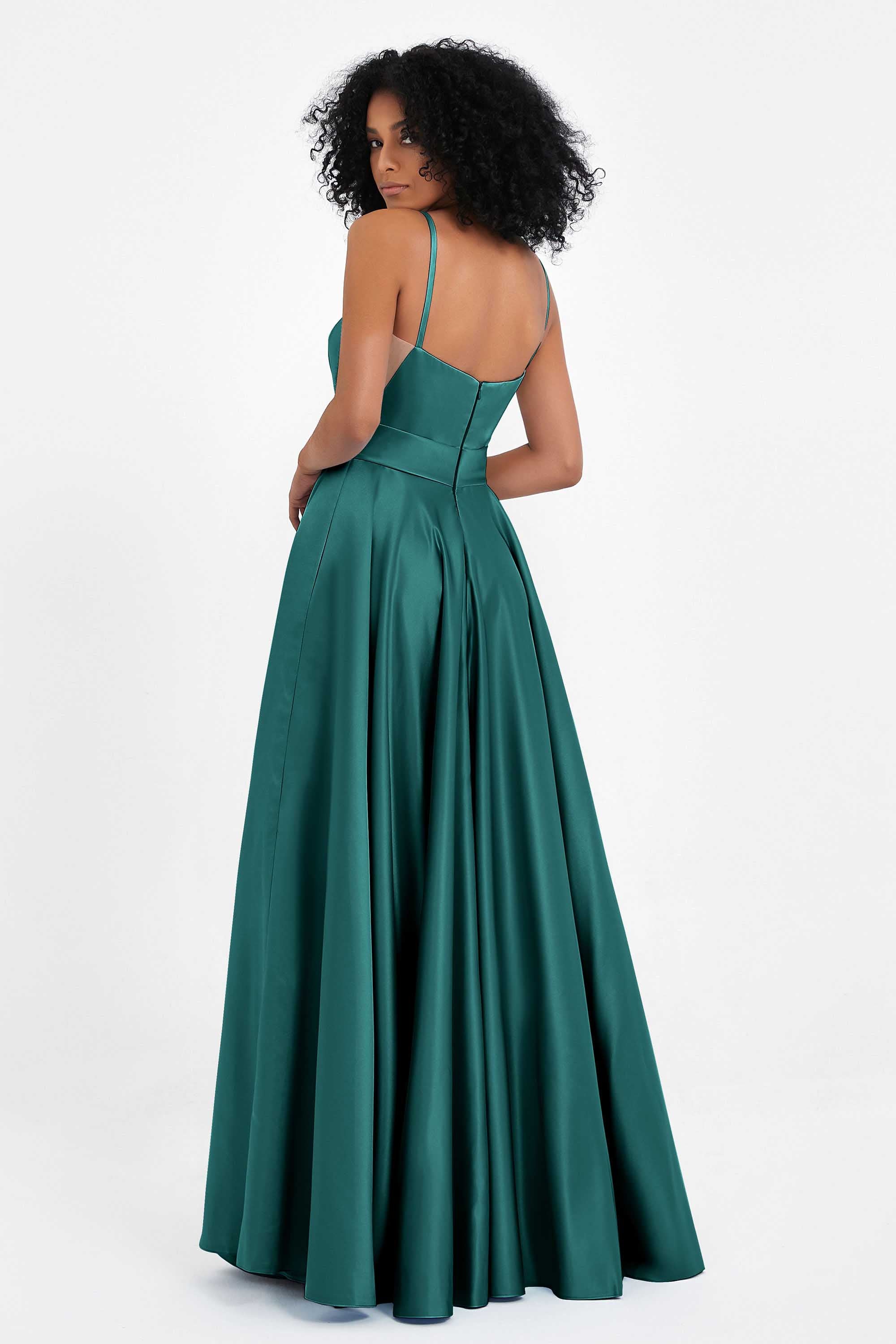 Spaghetti Straps Satin Ball Prom Gowns Long Formal Evening Party Gowns Dresses