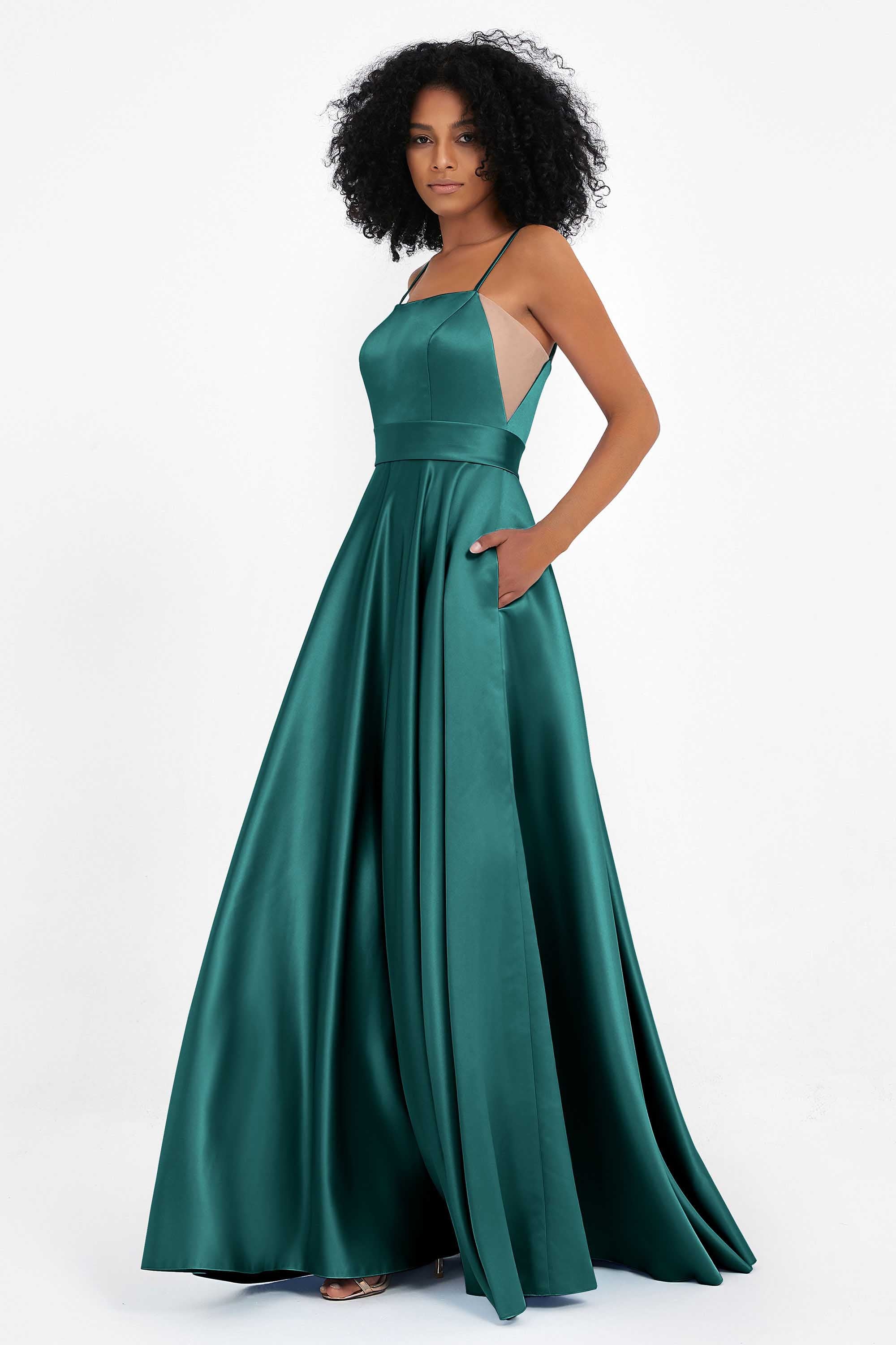 Spaghetti Straps Satin Ball Prom Gowns Long Formal Evening Party Gowns Dresses