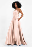 Spaghetti Straps Satin Ball Prom Gowns Long Formal Evening Party Gowns Dresses
