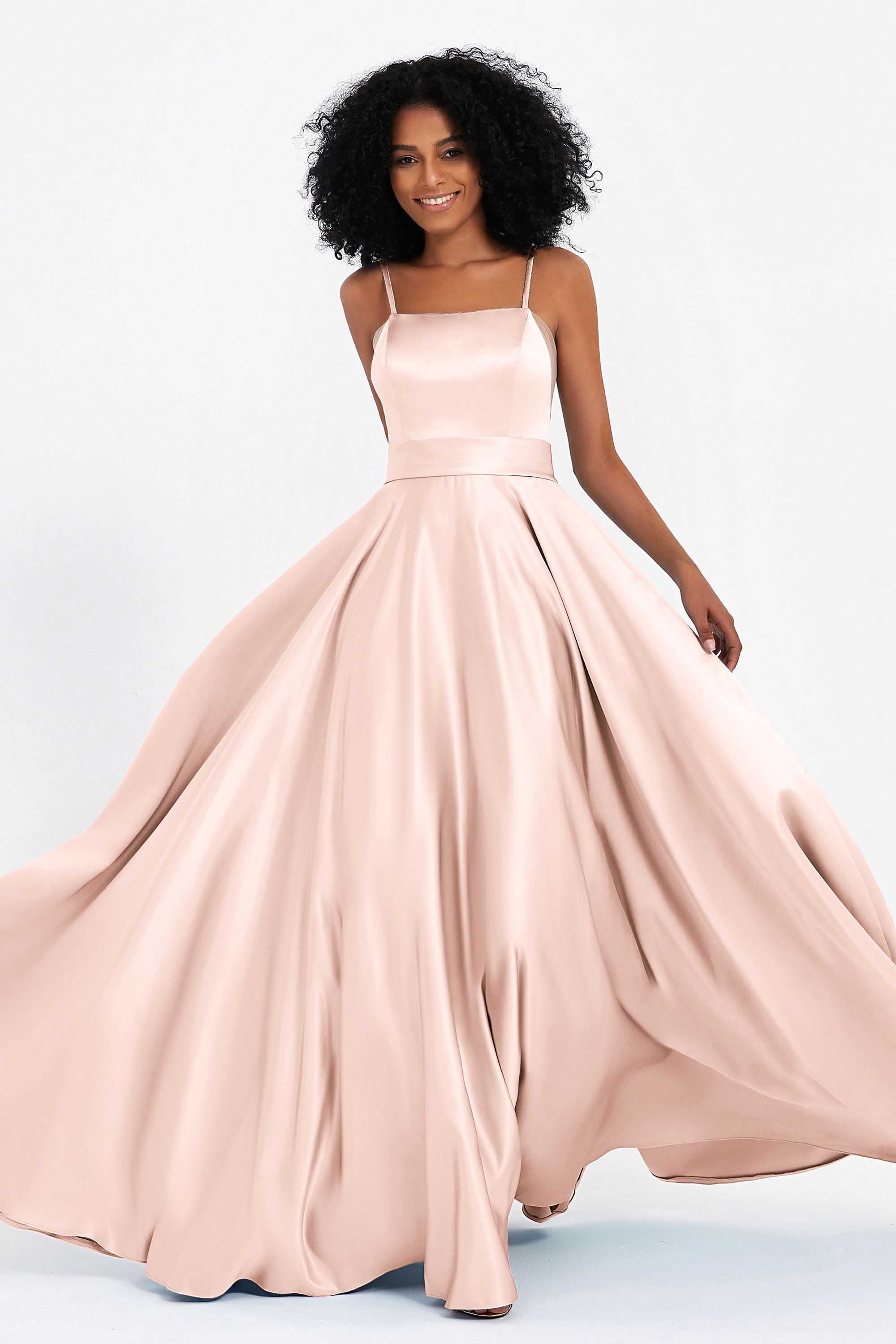 Spaghetti Straps Satin Ball Prom Gowns Long Formal Evening Party Gowns Dresses