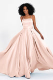 Spaghetti Straps Satin Ball Prom Gowns Long Formal Evening Party Gowns Dresses