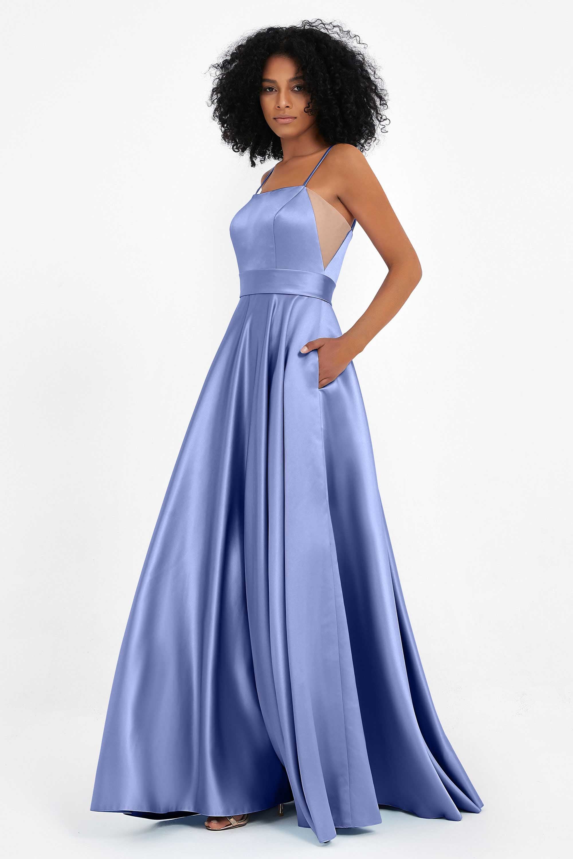 Spaghetti Straps Satin Ball Prom Gowns Long Formal Evening Party Gowns Dresses