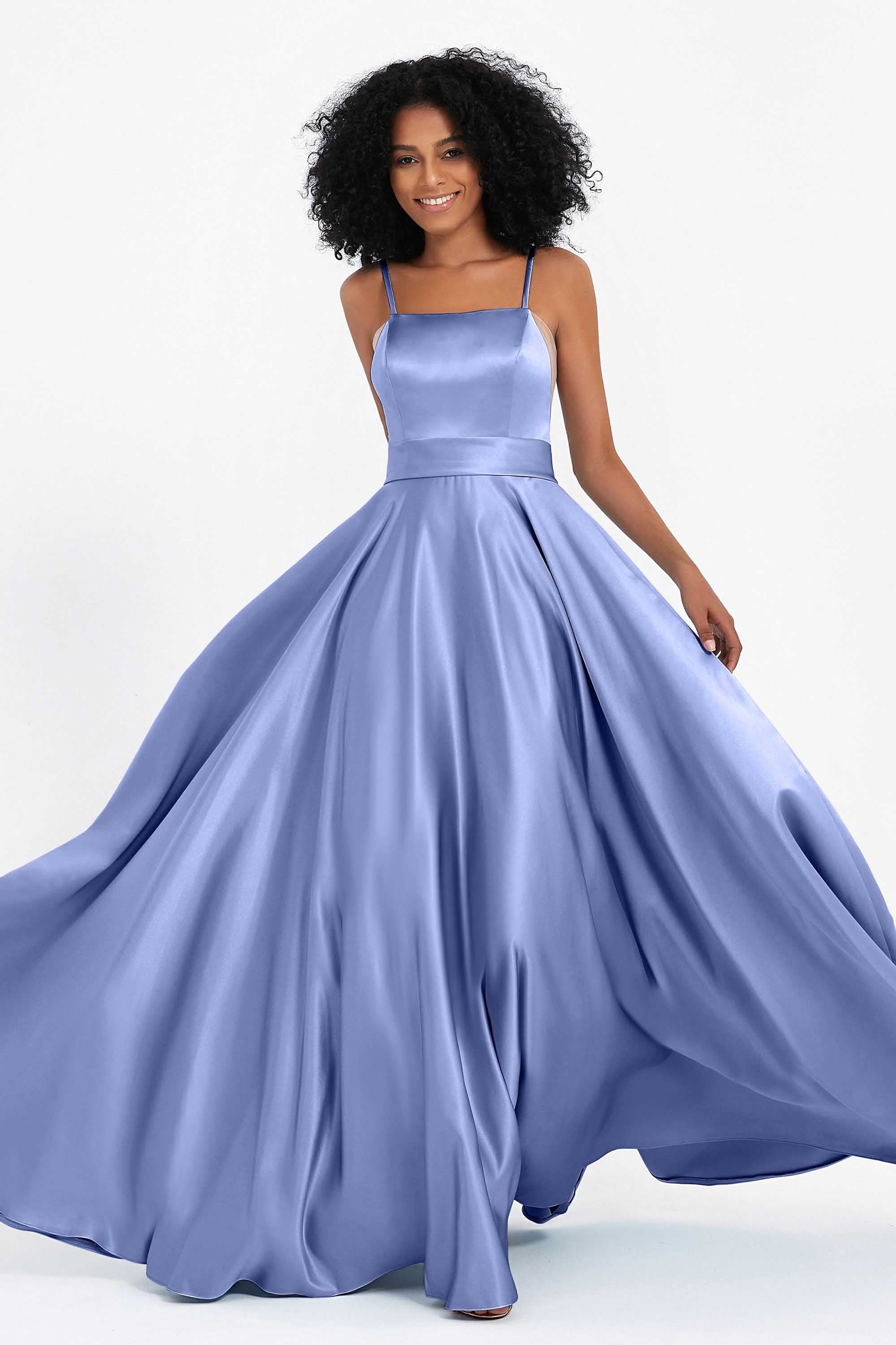 Spaghetti Straps Satin Ball Prom Gowns Long Formal Evening Party Gowns Dresses