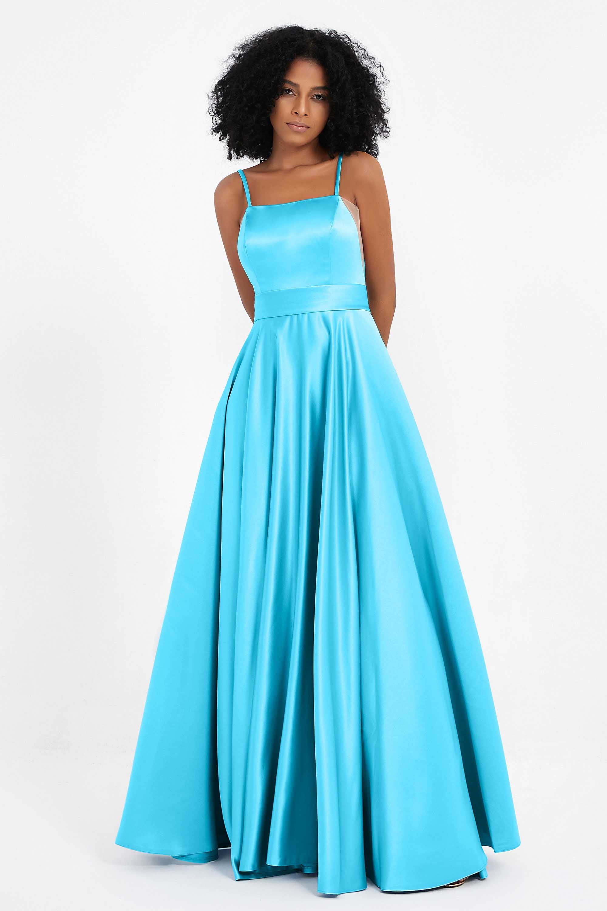 Spaghetti Straps Satin Ball Prom Gowns Long Formal Evening Party Gowns Dresses