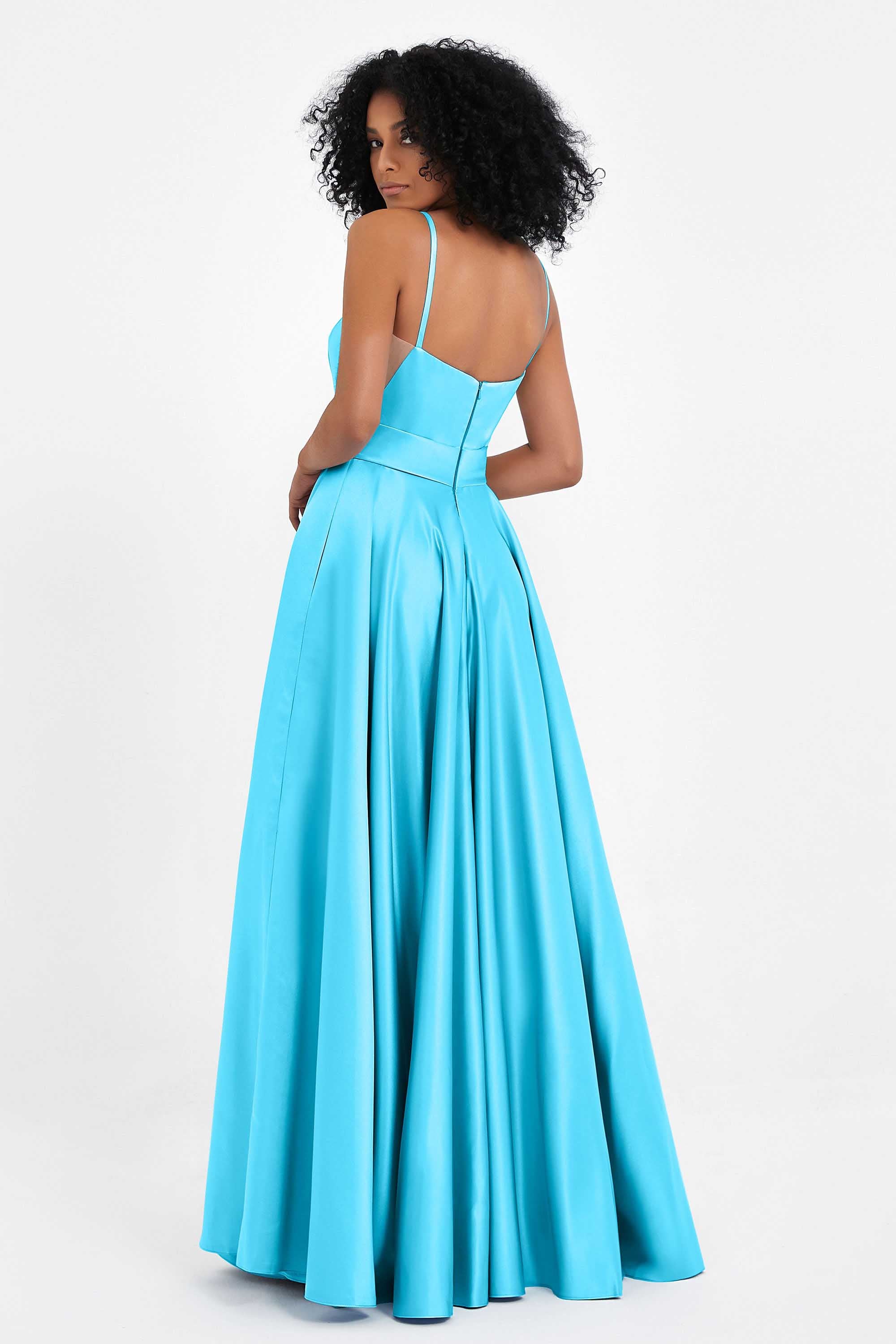 Spaghetti Straps Satin Ball Prom Gowns Long Formal Evening Party Gowns Dresses