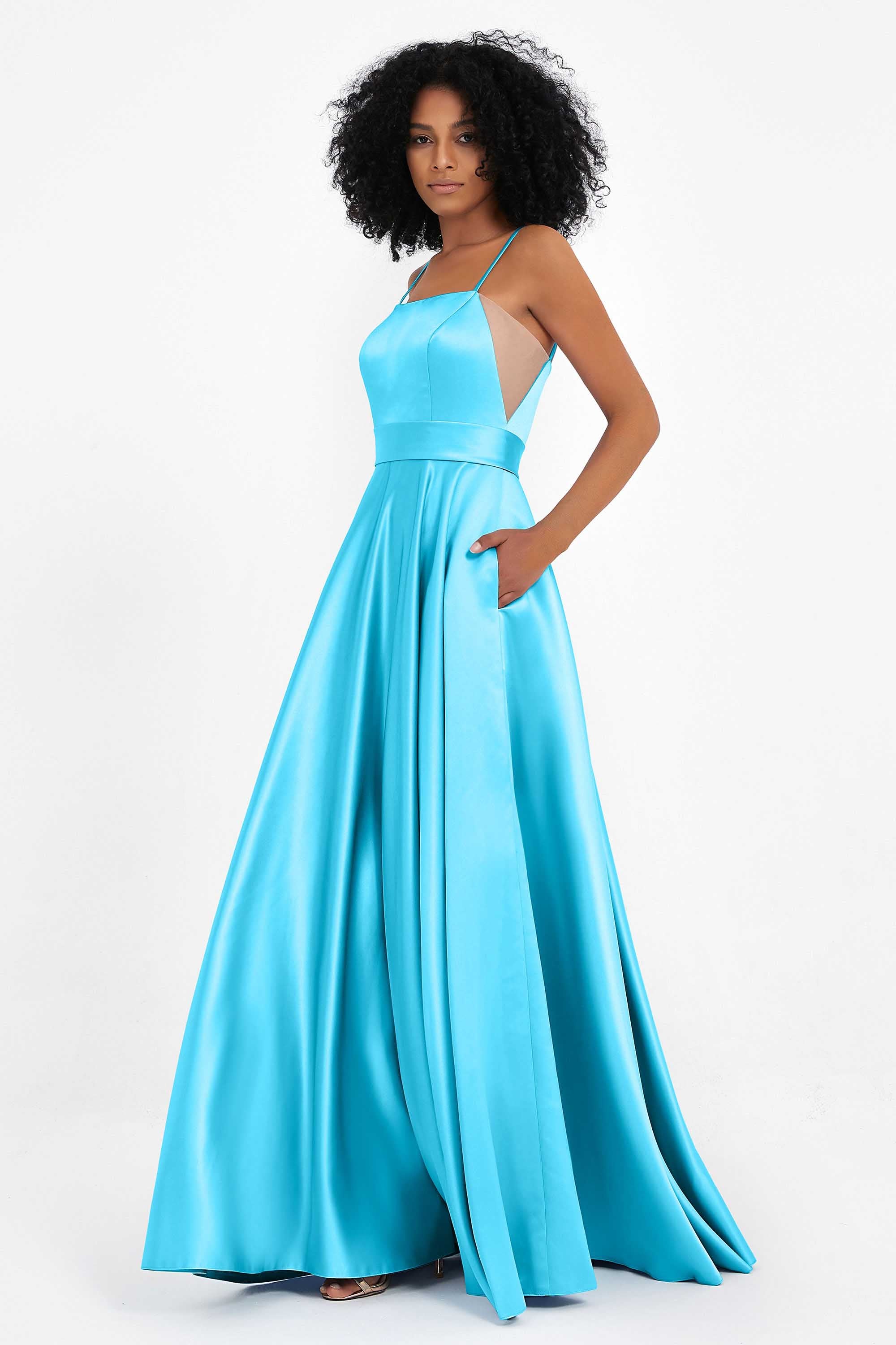 Spaghetti Straps Satin Ball Prom Gowns Long Formal Evening Party Gowns Dresses
