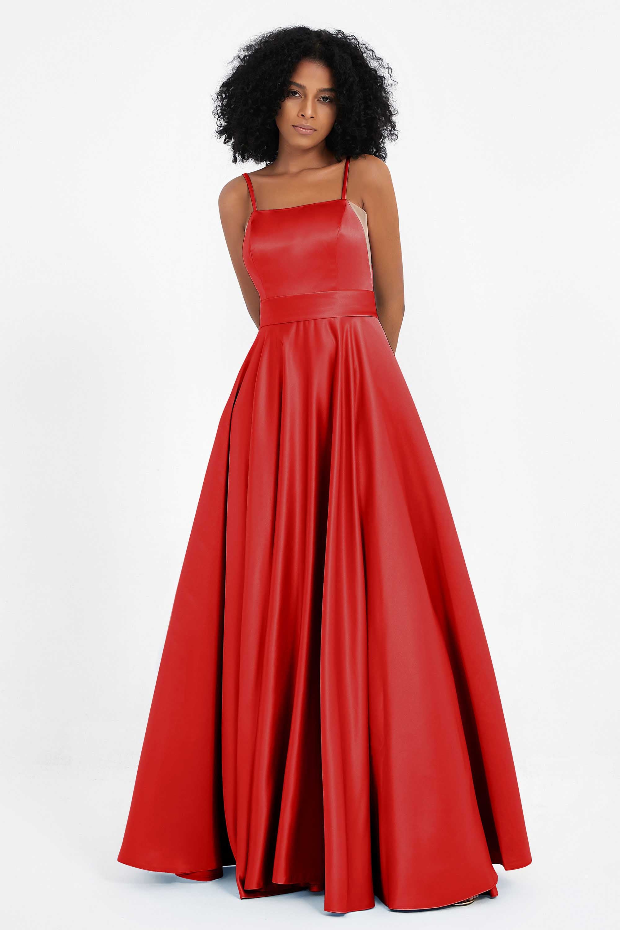 Spaghetti Straps Satin Ball Prom Gowns Long Formal Evening Party Gowns Dresses