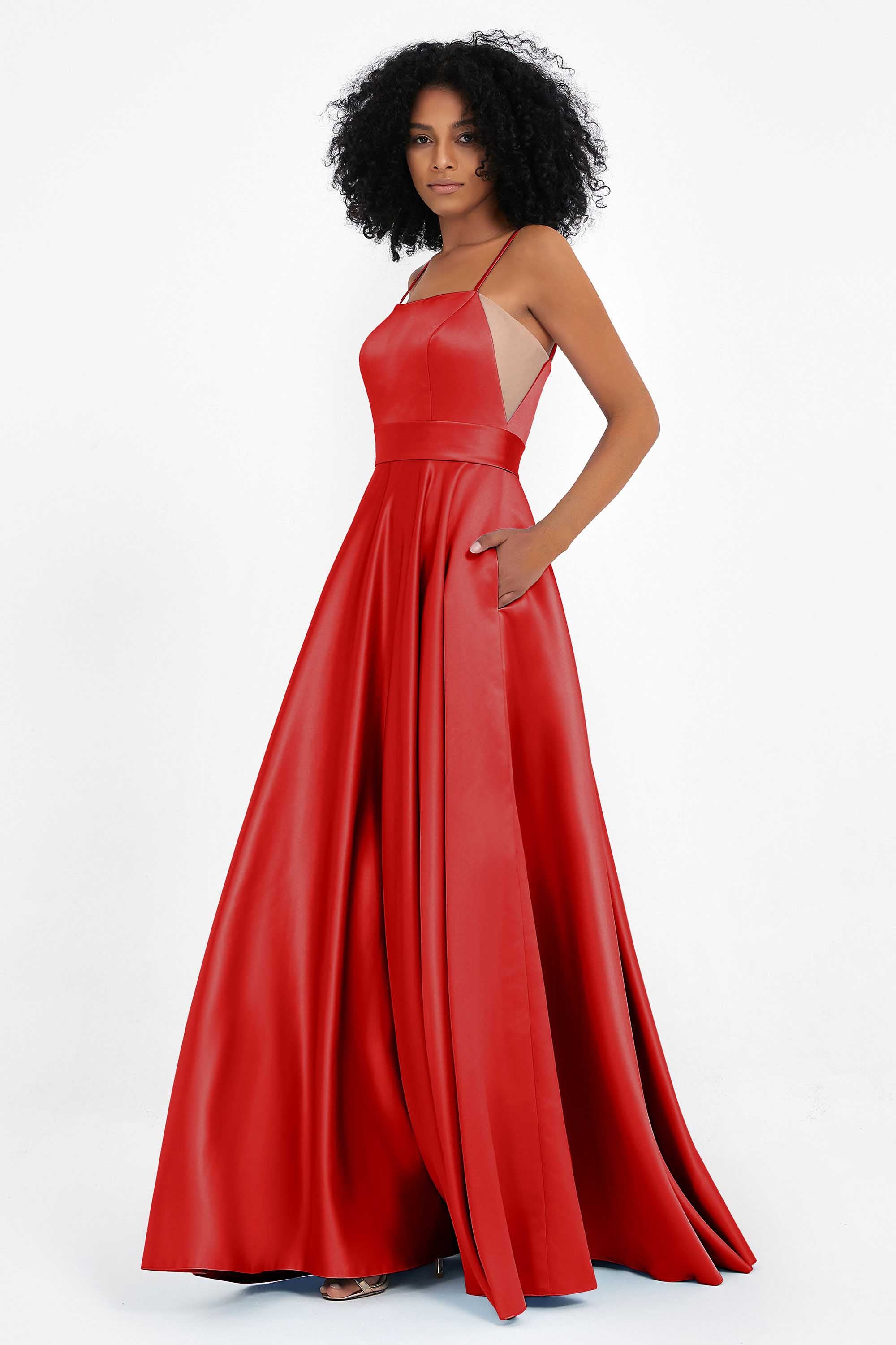 Spaghetti Straps Satin Ball Prom Gowns Long Formal Evening Party Gowns Dresses