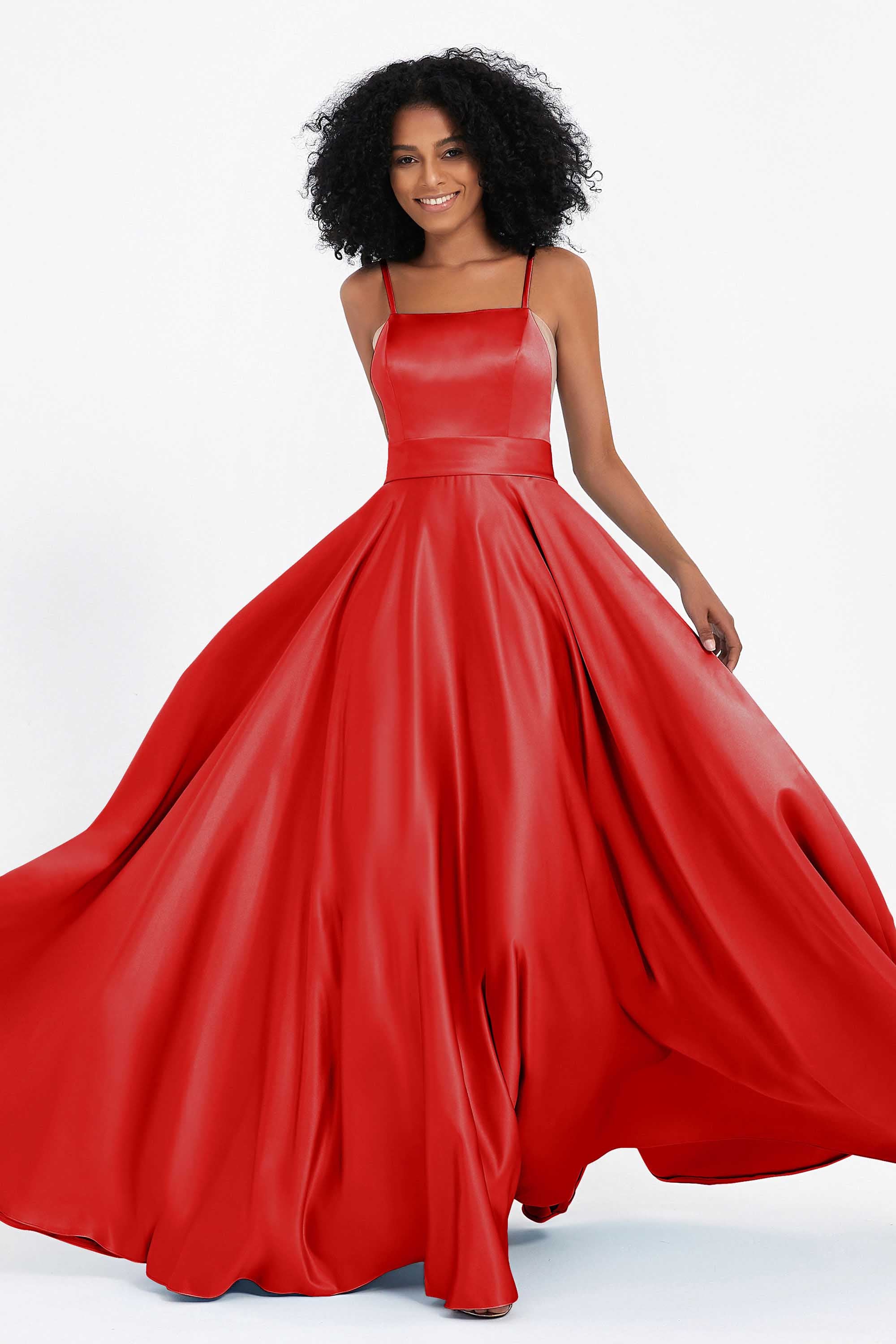 Spaghetti Straps Satin Ball Prom Gowns Long Formal Evening Party Gowns Dresses