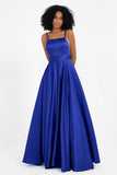 Spaghetti Straps Satin Ball Prom Gowns Long Formal Evening Party Gowns Dresses