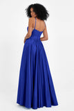 Spaghetti Straps Satin Ball Prom Gowns Long Formal Evening Party Gowns Dresses