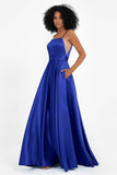 Spaghetti Straps Satin Ball Prom Gowns Long Formal Evening Party Gowns Dresses