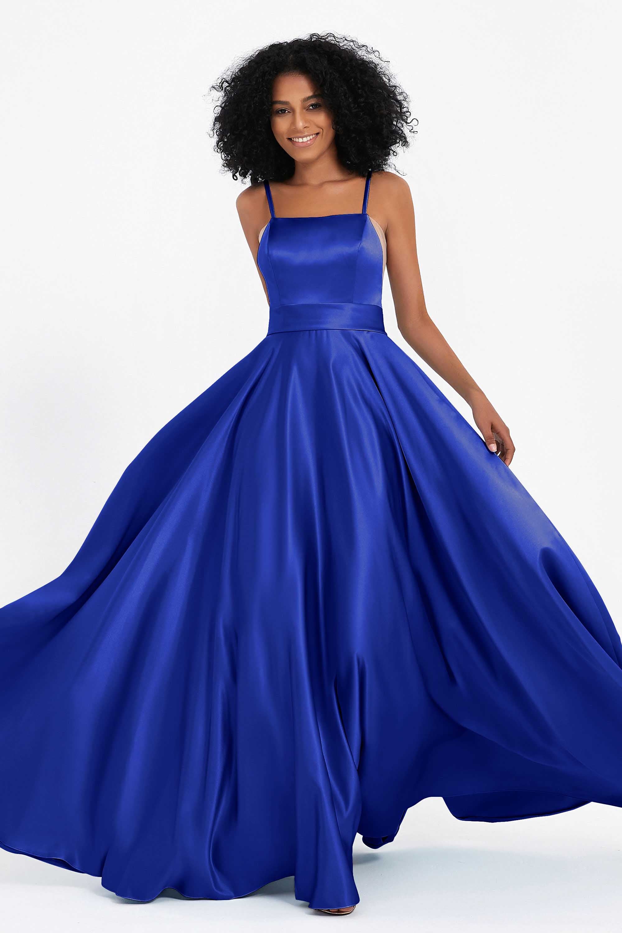 Spaghetti Straps Satin Ball Prom Gowns Long Formal Evening Party Gowns Dresses