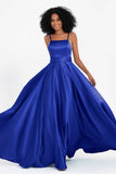 Spaghetti Straps Satin Ball Prom Gowns Long Formal Evening Party Gowns Dresses