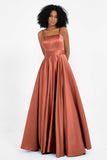 Spaghetti Straps Satin Ball Prom Gowns Long Formal Evening Party Gowns Dresses