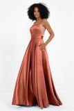 Spaghetti Straps Satin Ball Prom Gowns Long Formal Evening Party Gowns Dresses