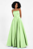 Spaghetti Straps Satin Ball Prom Gowns Long Formal Evening Party Gowns Dresses