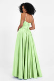 Spaghetti Straps Satin Ball Prom Gowns Long Formal Evening Party Gowns Dresses