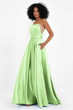 Spaghetti Straps Satin Ball Prom Gowns Long Formal Evening Party Gowns Dresses