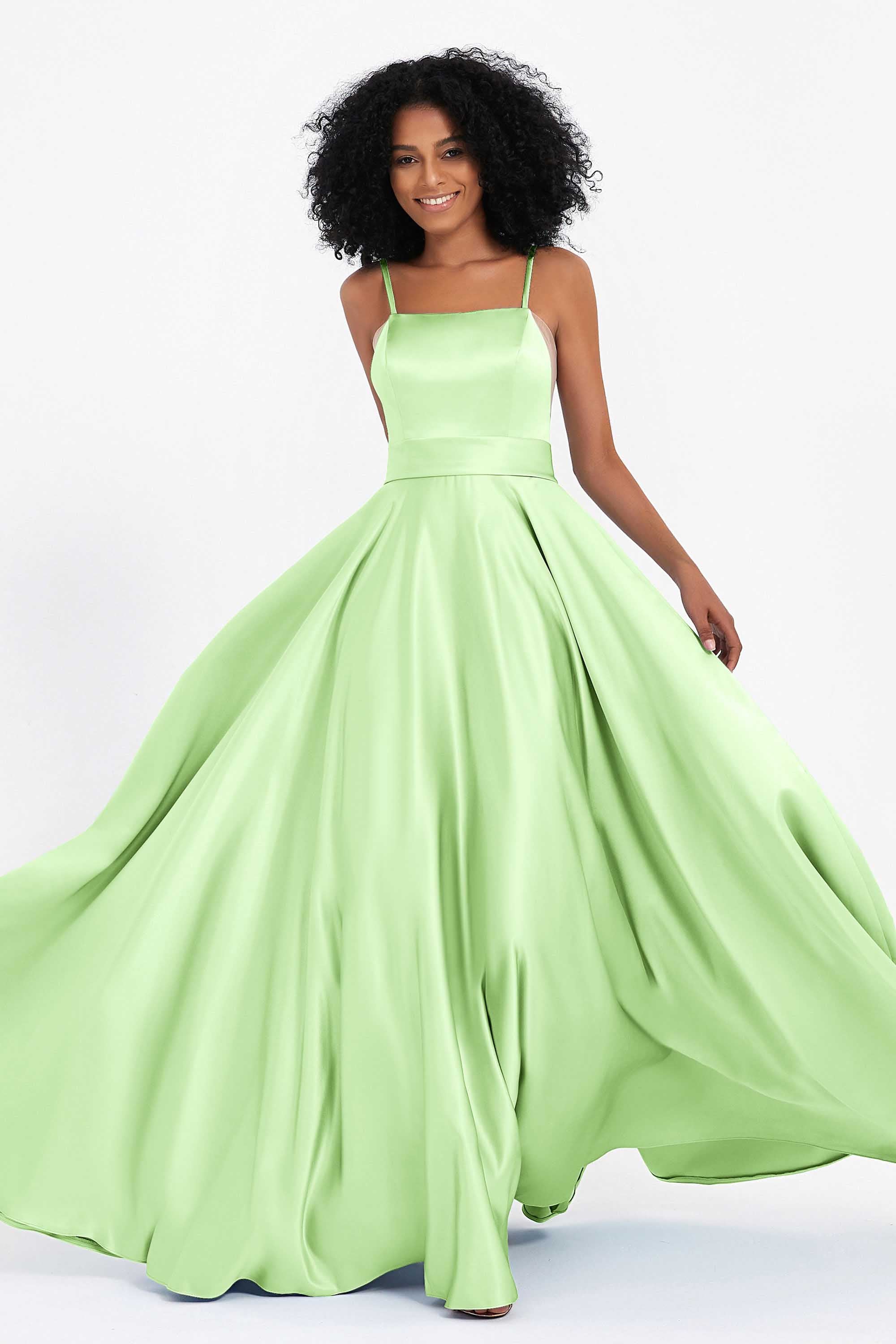Spaghetti Straps Satin Ball Prom Gowns Long Formal Evening Party Gowns Dresses