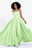 Spaghetti Straps Satin Ball Prom Gowns Long Formal Evening Party Gowns Dresses