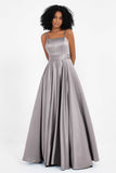 Spaghetti Straps Satin Ball Prom Gowns Long Formal Evening Party Gowns Dresses