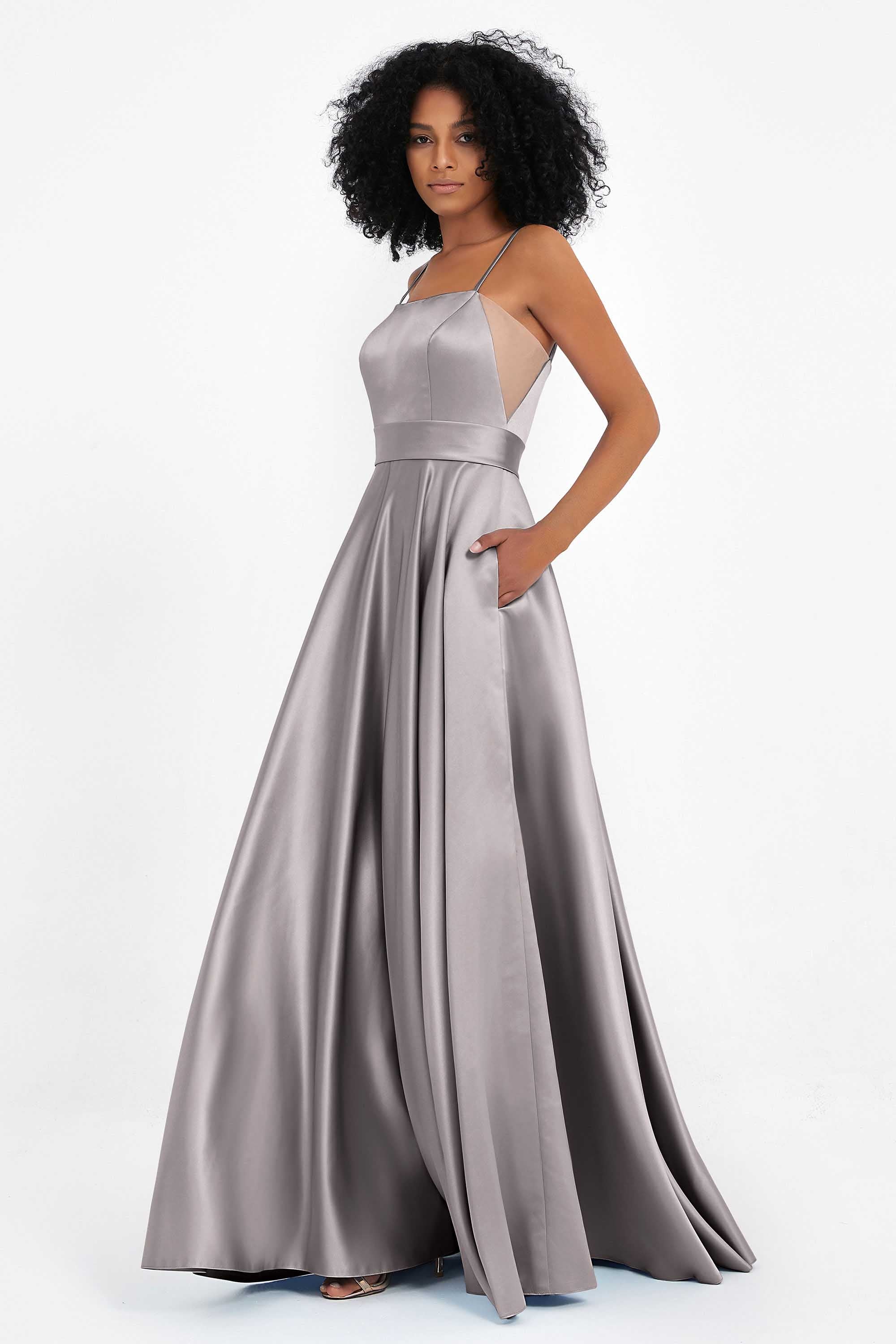 Spaghetti Straps Satin Ball Prom Gowns Long Formal Evening Party Gowns Dresses