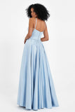 Spaghetti Straps Satin Ball Prom Gowns Long Formal Evening Party Gowns Dresses