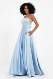 Spaghetti Straps Satin Ball Prom Gowns Long Formal Evening Party Gowns Dresses