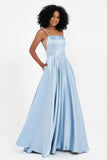 Spaghetti Straps Satin Ball Prom Gowns Long Formal Evening Party Gowns Dresses