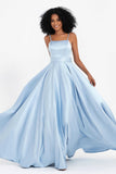 Spaghetti Straps Satin Ball Prom Gowns Long Formal Evening Party Gowns Dresses