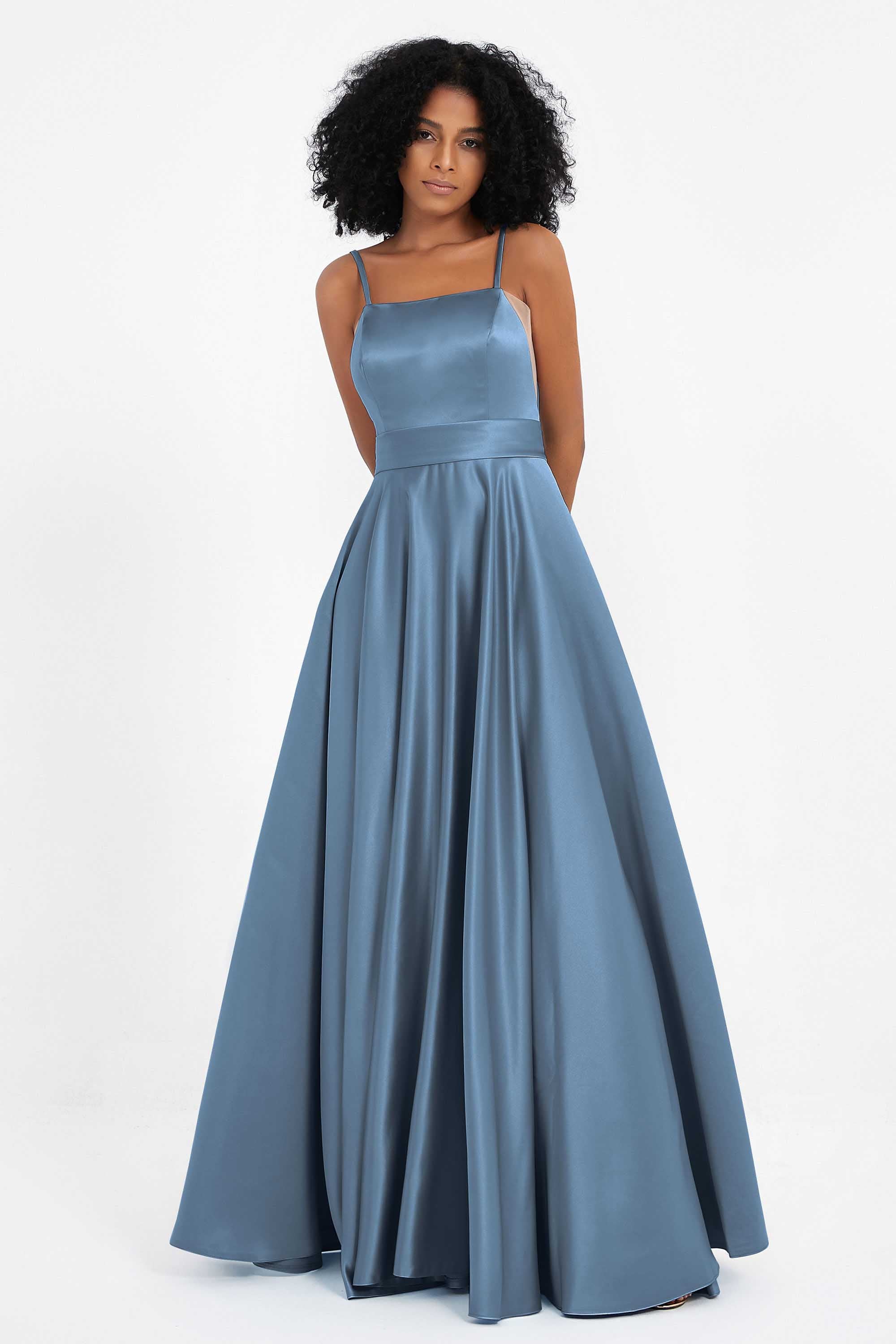 Spaghetti Straps Satin Ball Prom Gowns Long Formal Evening Party Gowns Dresses