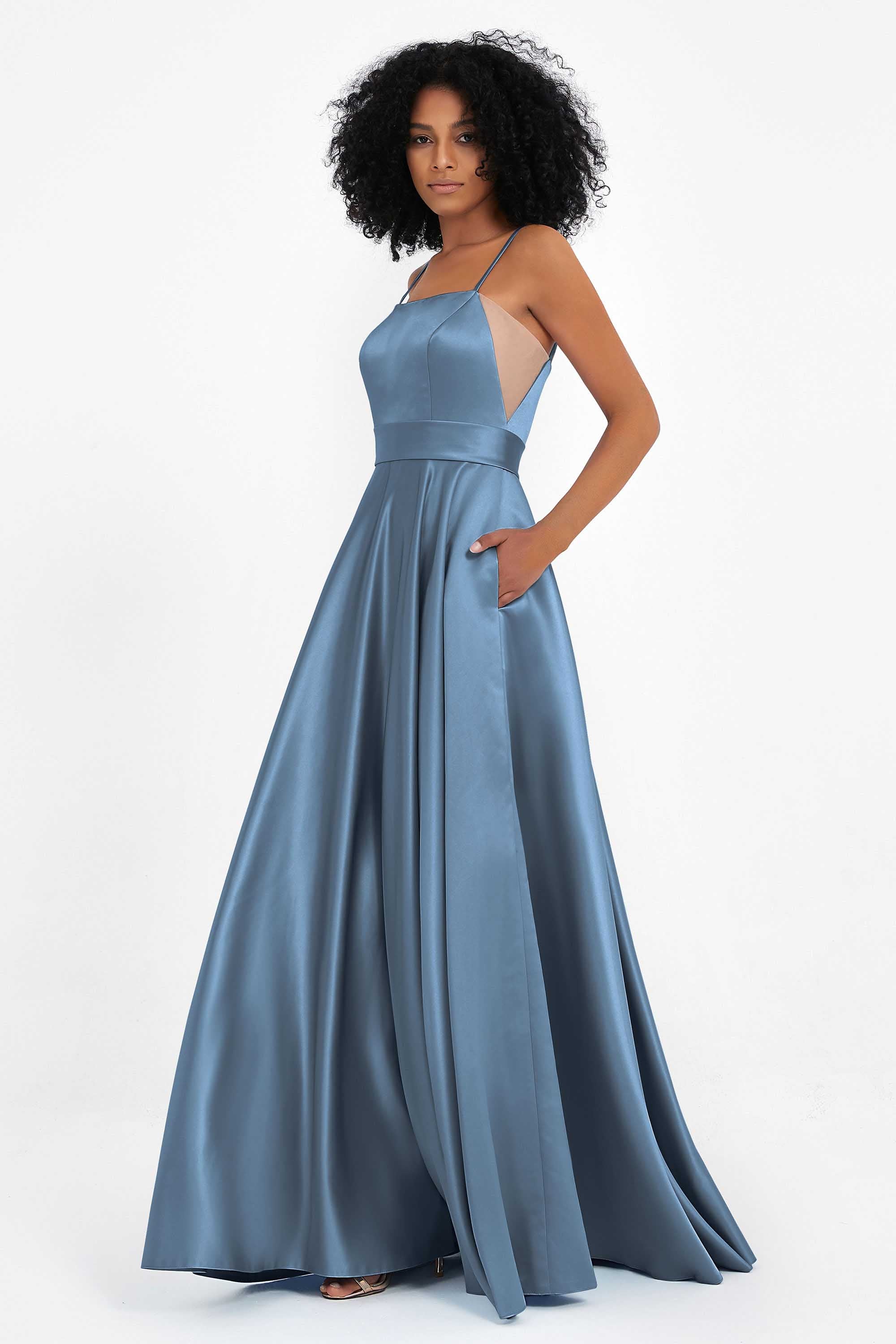 Spaghetti Straps Satin Ball Prom Gowns Long Formal Evening Party Gowns Dresses