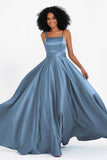 Spaghetti Straps Satin Ball Prom Gowns Long Formal Evening Party Gowns Dresses