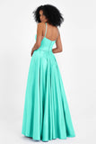 Spaghetti Straps Satin Ball Prom Gowns Long Formal Evening Party Gowns Dresses