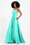 Spaghetti Straps Satin Ball Prom Gowns Long Formal Evening Party Gowns Dresses