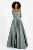 Spaghetti Straps Satin Ball Prom Gowns Long Formal Evening Party Gowns Dresses