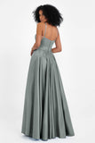 Spaghetti Straps Satin Ball Prom Gowns Long Formal Evening Party Gowns Dresses