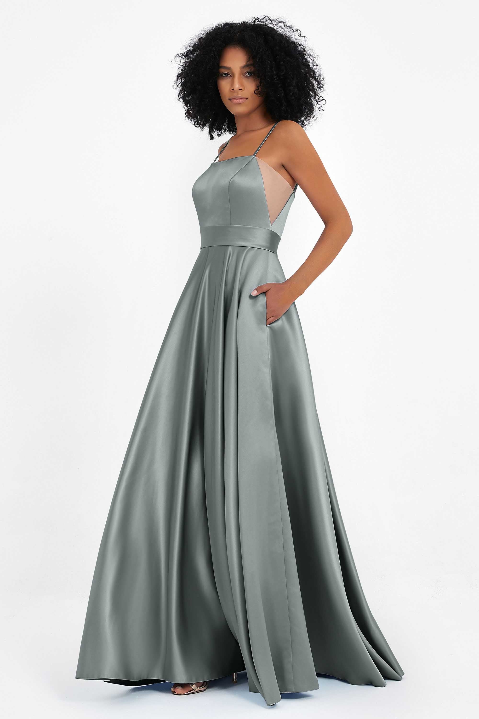 Spaghetti Straps Satin Ball Prom Gowns Long Formal Evening Party Gowns Dresses
